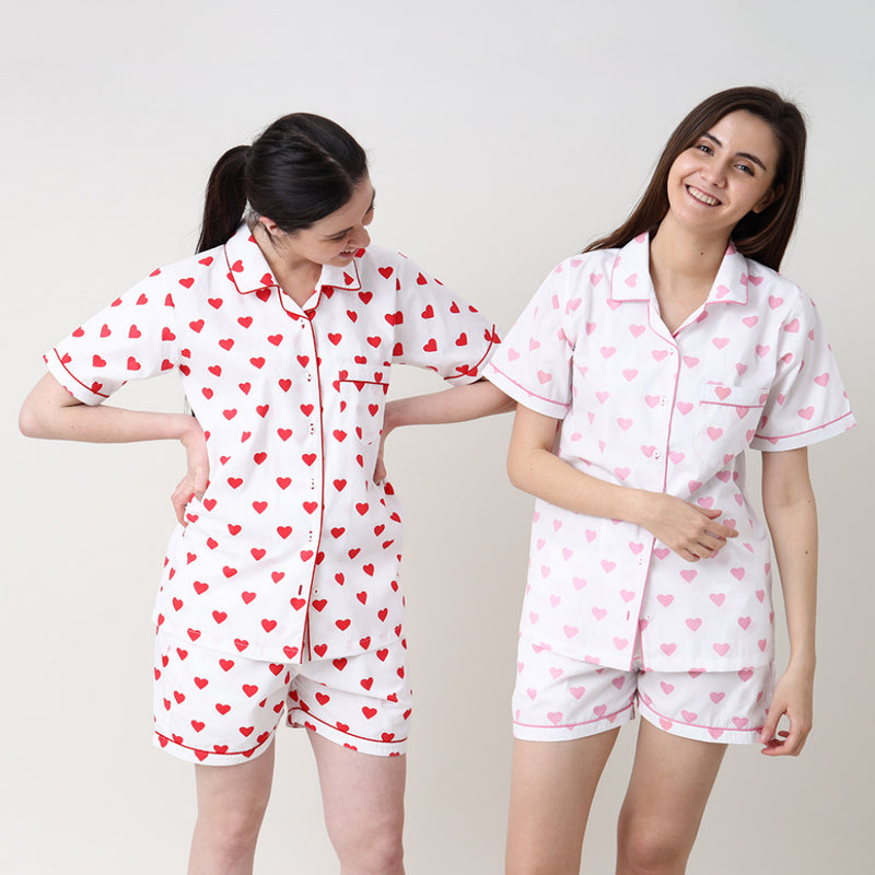 Women Pink Hearts Shorts Set