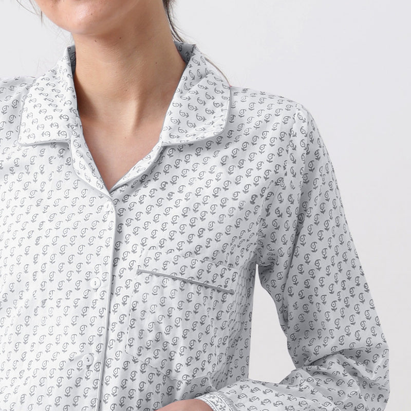 Women Jade Blockprint Pajama Set (Grey)