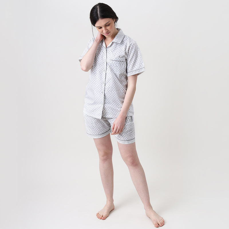 Women Jade Blockprint Shorts Set (Grey)