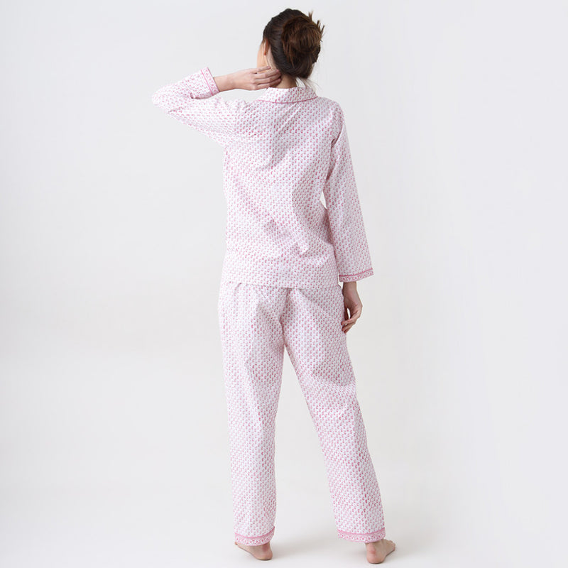 Women Jade Blockprint Pajama Set (Pink)