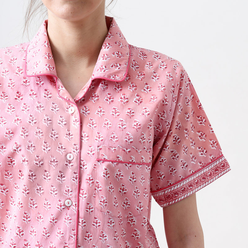 Women Lily Blockprint Shorts Set (Watermelon Pink)
