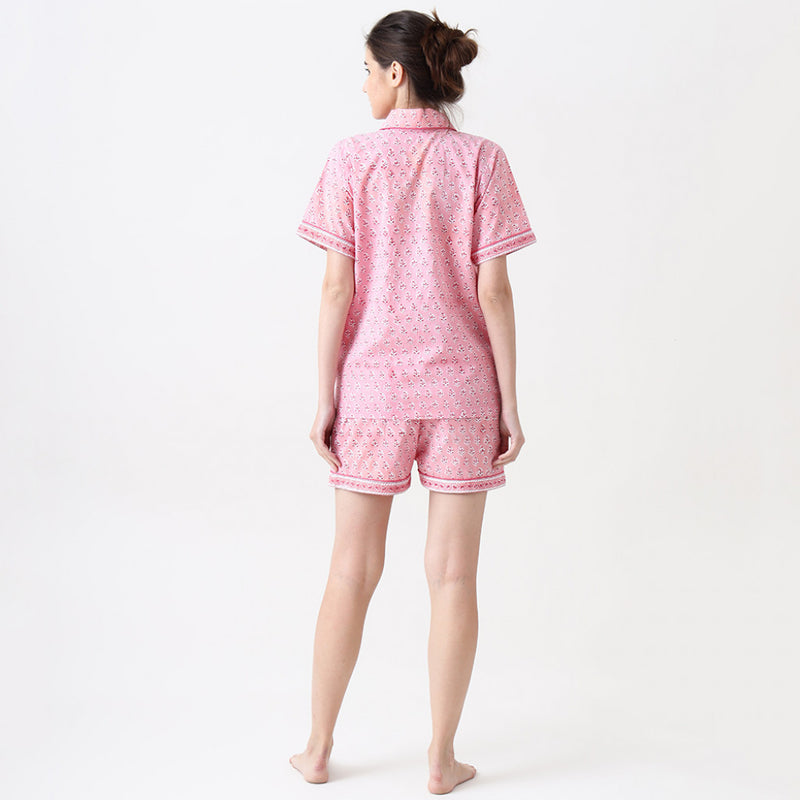 Women Lily Blockprint Shorts Set (Watermelon Pink)