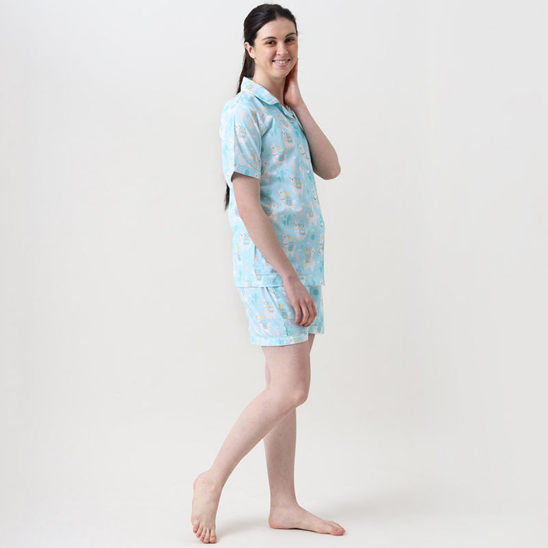 Women Organic Llama Love Shorts Set