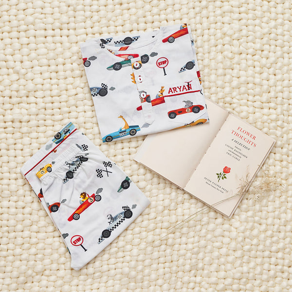 Racing Cars Organic Pajama Set For Kids