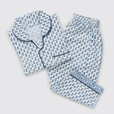 Jade Blockprint Pajama Set For Kids (Indigo)