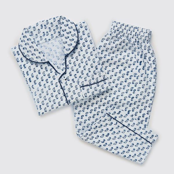 Men Jade Blockprint Pajama Set (Indigo)