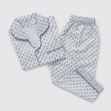 Jade Blockprint Pajama Set For Kids (Grey)
