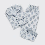 Madison Blockprint Pajama Set For Kids (Indigo)