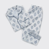 Women Madison Blockprint Pajama Set (Indigo)
