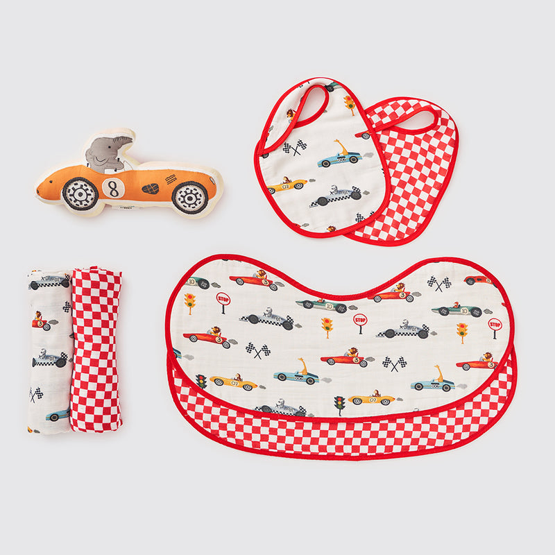 New Beginnings Organic Muslin Gift Box (Racing Cars)