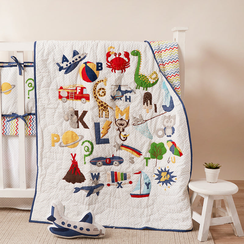 Alphabets Blue Complete Crib Bedding Set