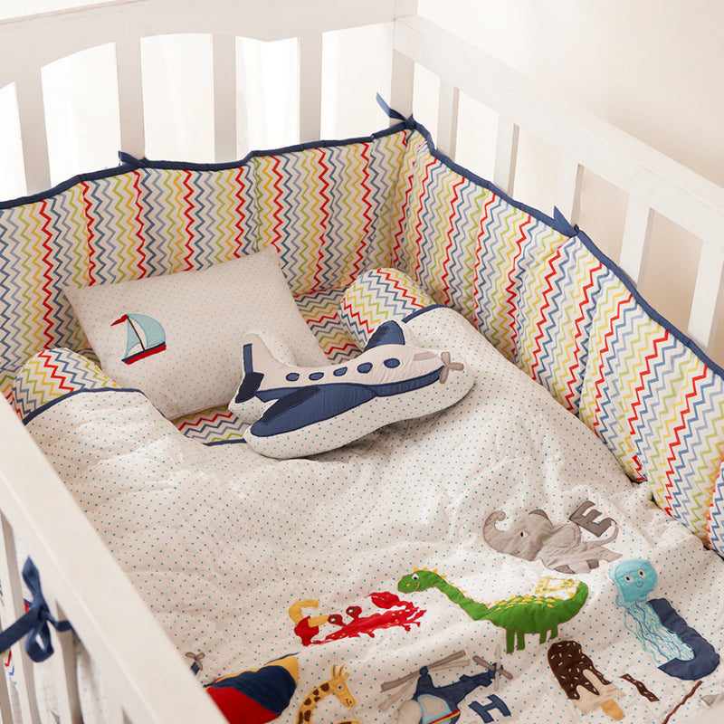 Alphabets Blue Complete Crib Bedding Set (With Bumper)