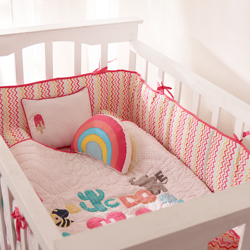 Alphabets Pink Complete Crib Bedding Set