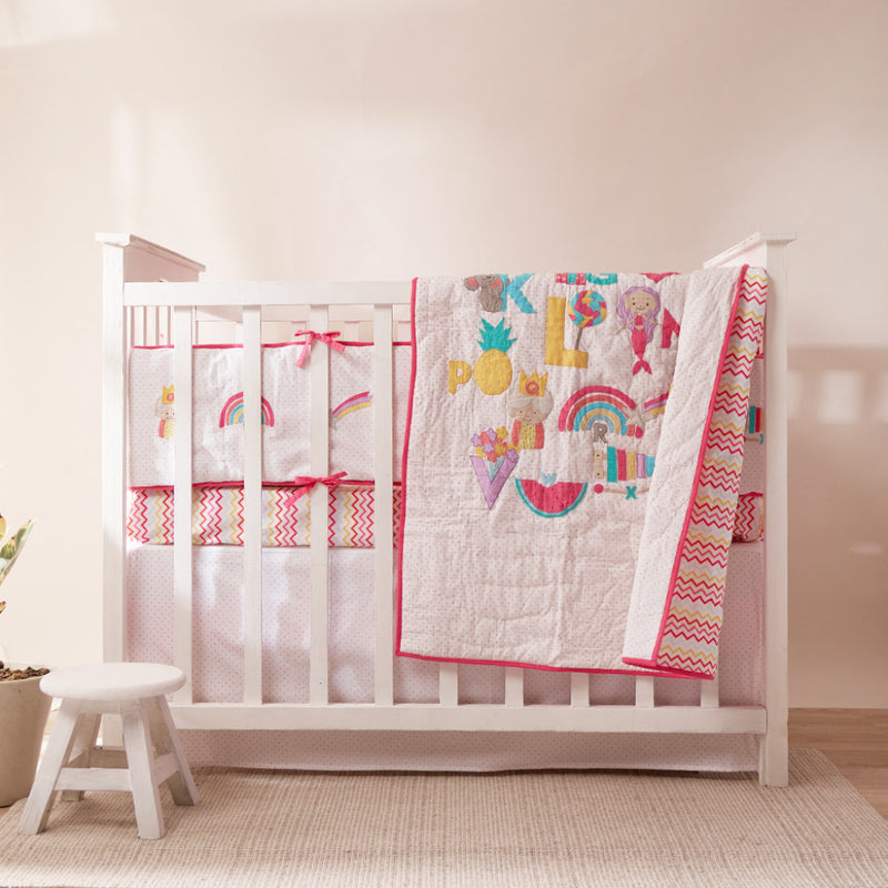 Alphabets Pink Complete Crib Bedding Set