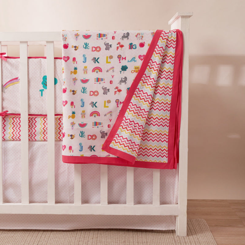 Alphabets Pink Complete Crib Bedding Set (With Bumper)