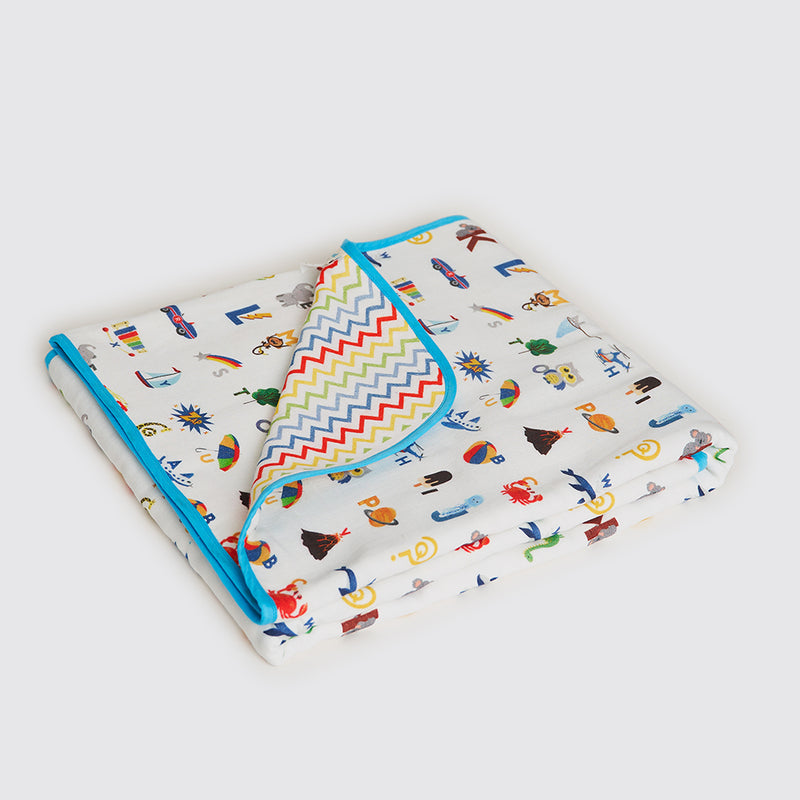 Alphabets Blue Organic Reversible Blanket