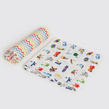 Alphabets Blue Organic Swaddle Set