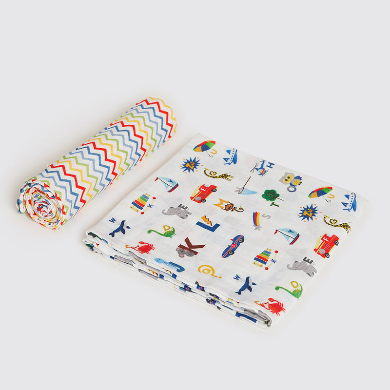 Alphabets Blue Organic Swaddle Set