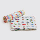 Alphabets Blue Organic Swaddle Set