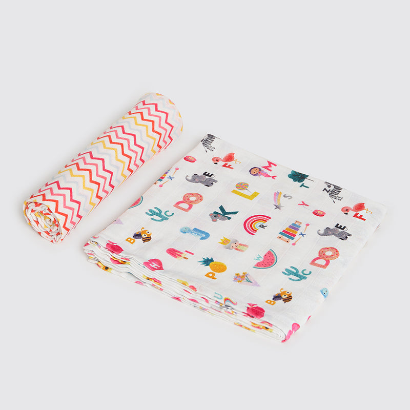 Alphabets Pink Organic Swaddle Set