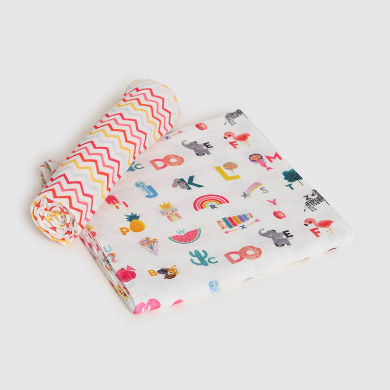 Alphabets Pink Organic Swaddle Set