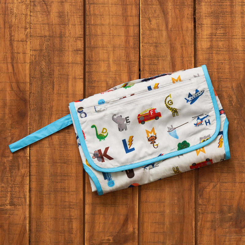 Alphabets Blue Organic Diaper Clutch
