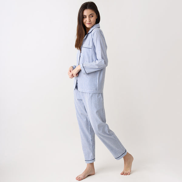 Women Navy Stripes Pajama Set