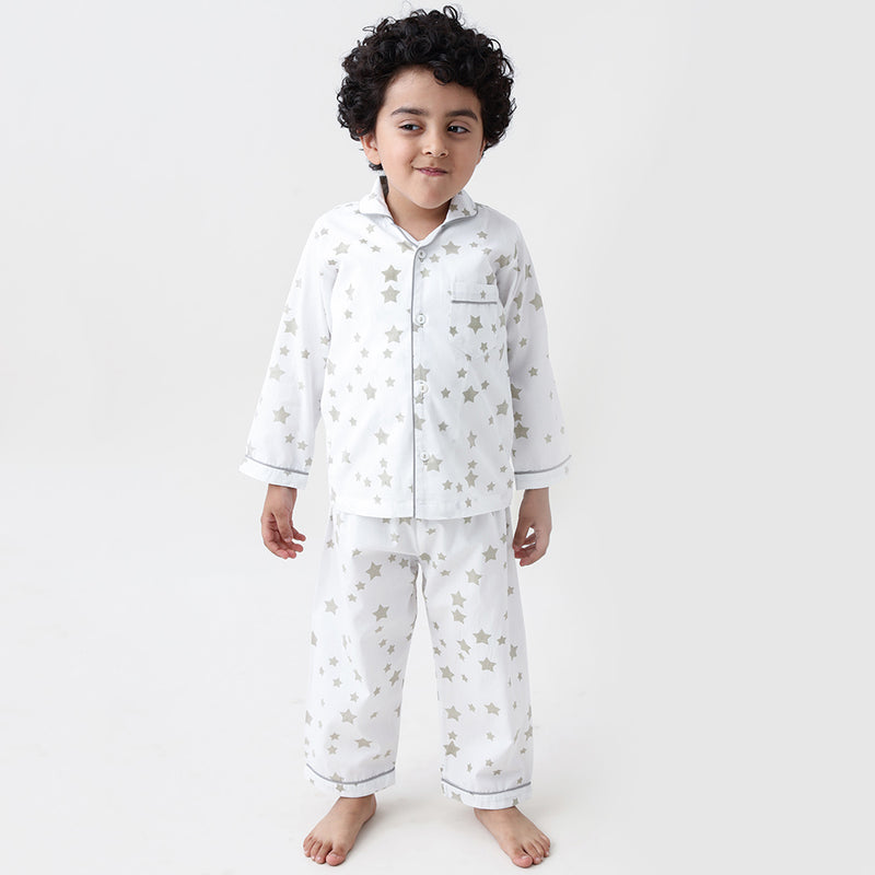 Grey Stars Pajama Set For Kids