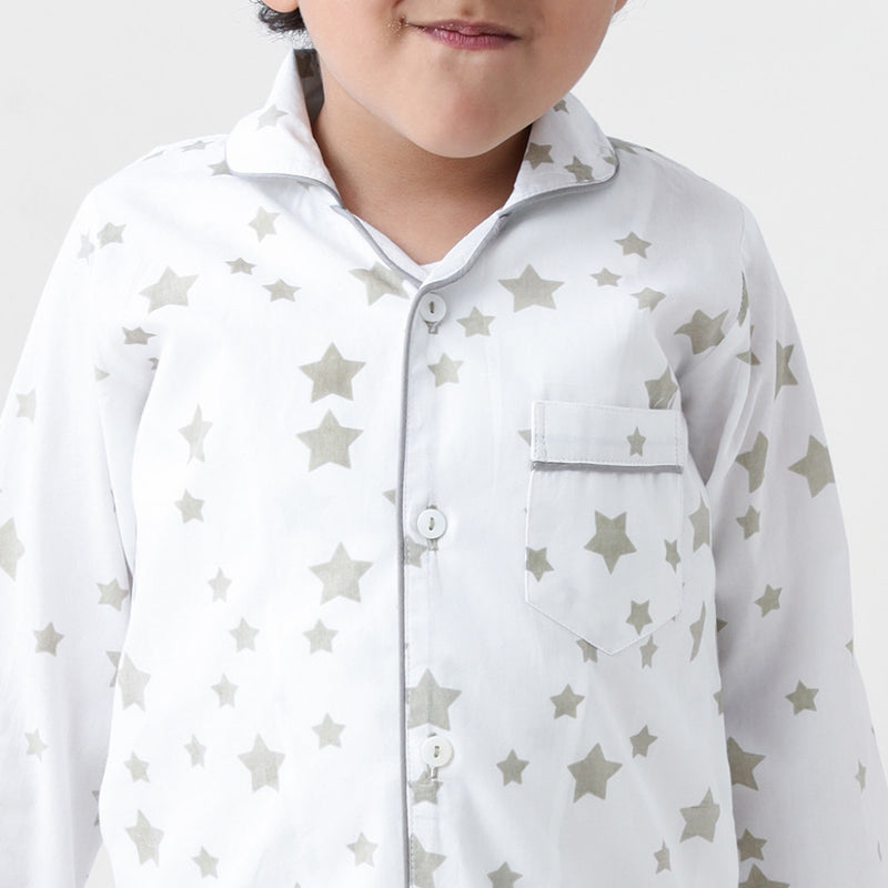 Grey Stars Pajama Set For Kids