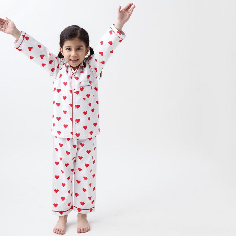 Red Hearts Pajama Set For Kids