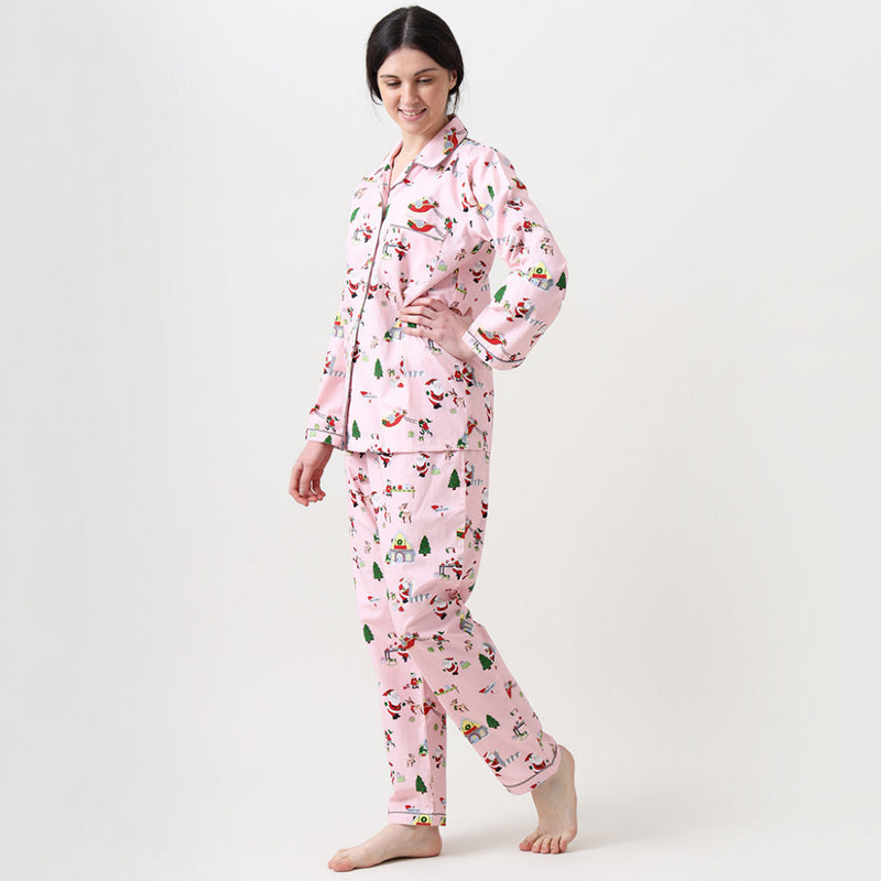Women Santa's Workshop Pajama Set - Blush Pink