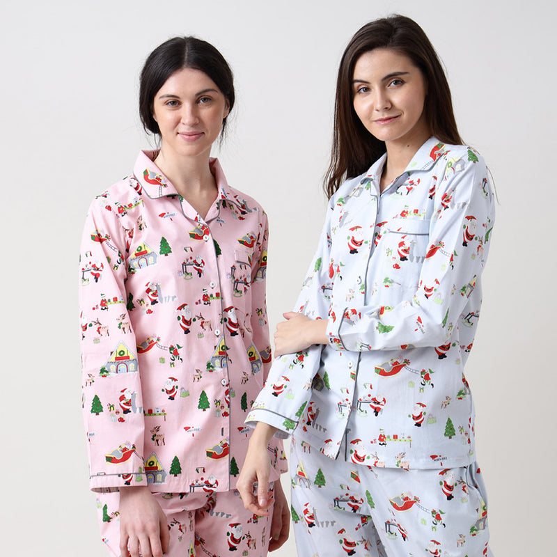 Women Santa's Workshop Pajama Set - Winter Blue