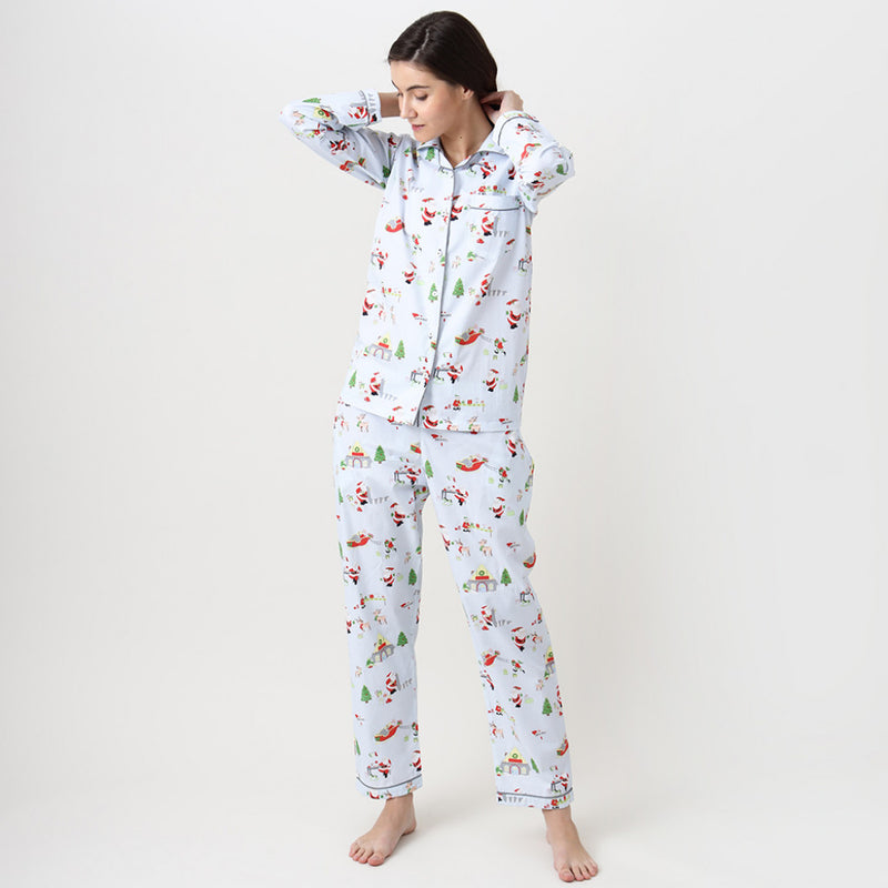 Women Santa's Workshop Pajama Set - Winter Blue