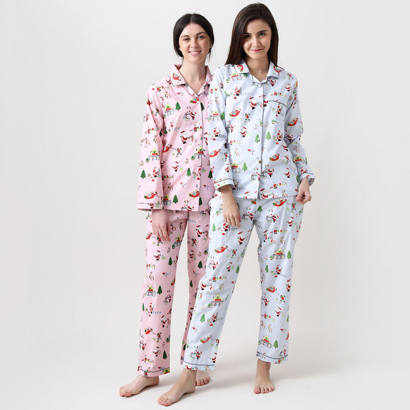 Women Santa's Workshop Pajama Set - Blush Pink