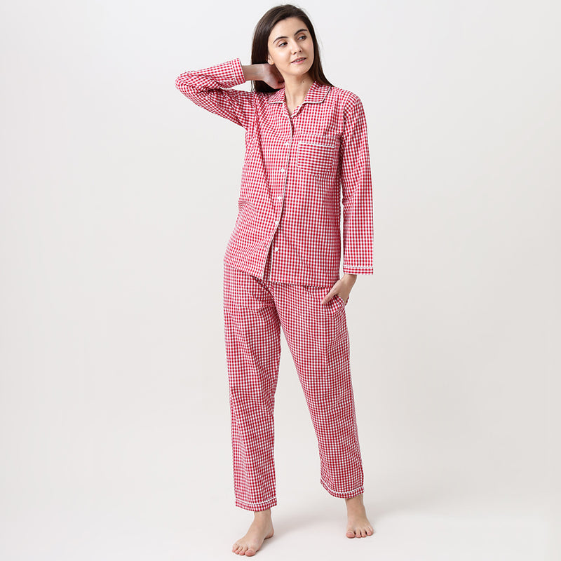 Women Classic Red Gingham Pajama Set