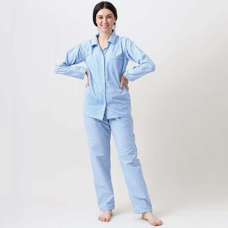 Women Classic Blue Gingham Pajama Set