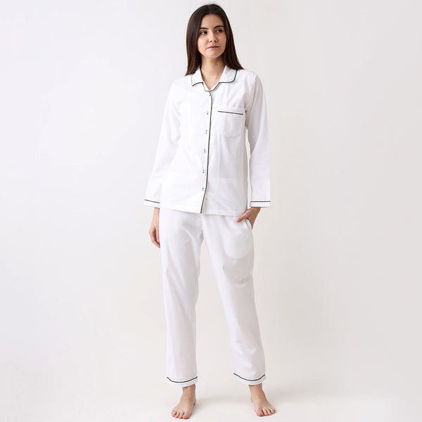 Women Classic White Pajama Set