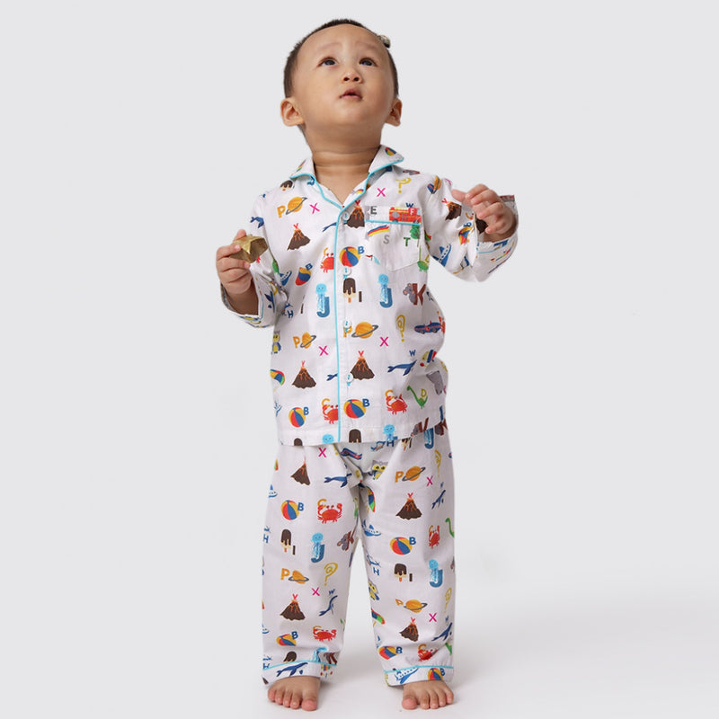 Alphabets Blue Organic Pajama Set For Kids