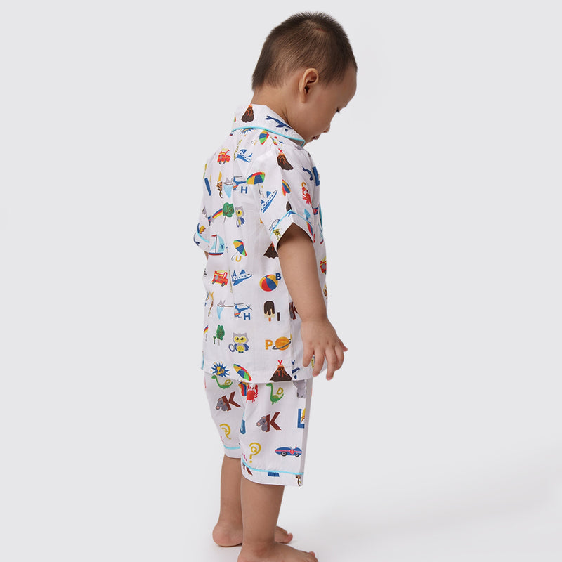 Alphabets Blue Organic Shorts Set  For Kids