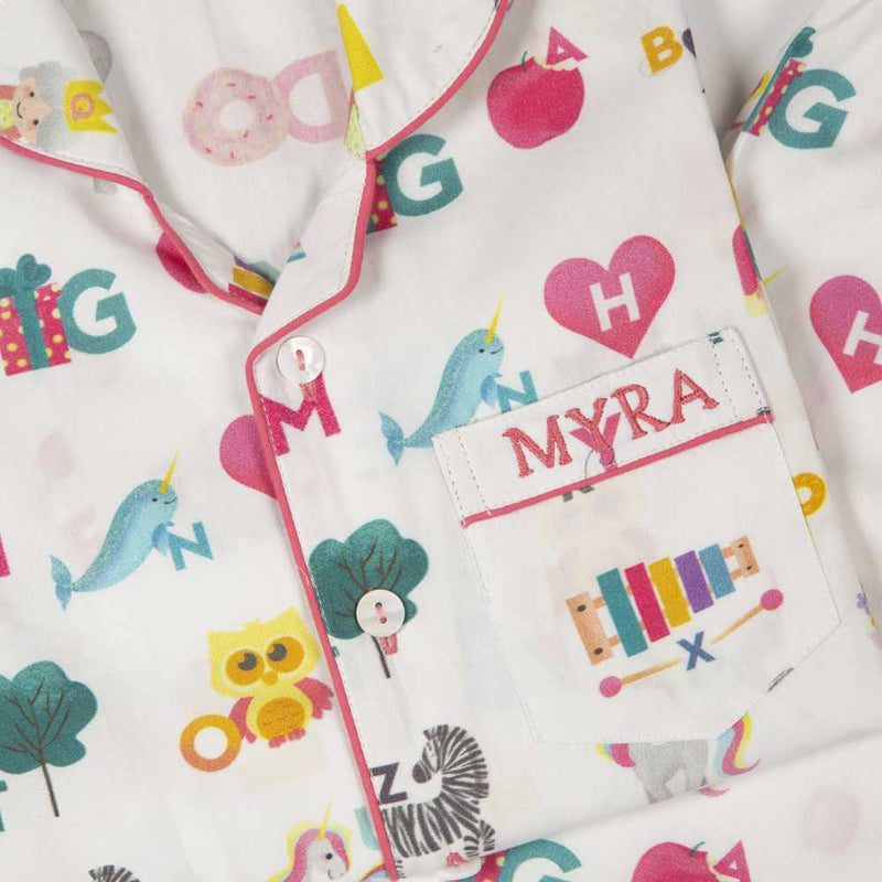 Alphabets Pink Organic Pajama Set For Kids