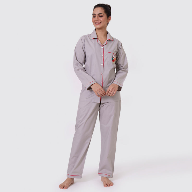 Women Santa In Sleigh (Grey) Pajama Set