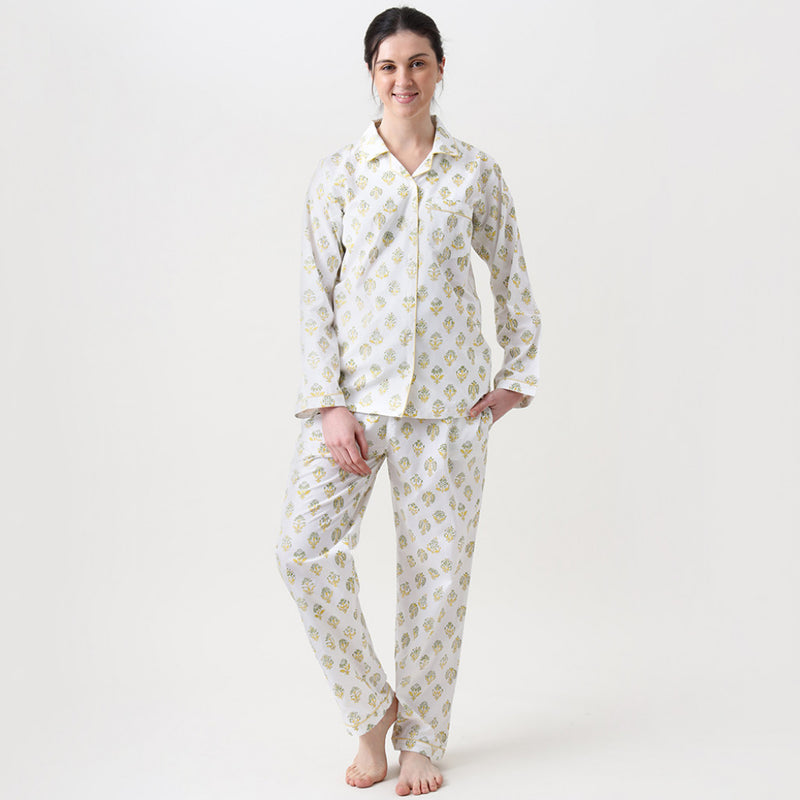 Women Madison Blockprint Pajama Set (Yellow)