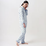 Women Madison Blockprint Pajama Set (Indigo)