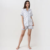 Women Madison Blockprint Shorts Set (Indigo)