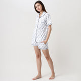 Women Madison Blockprint Shorts Set (Indigo)