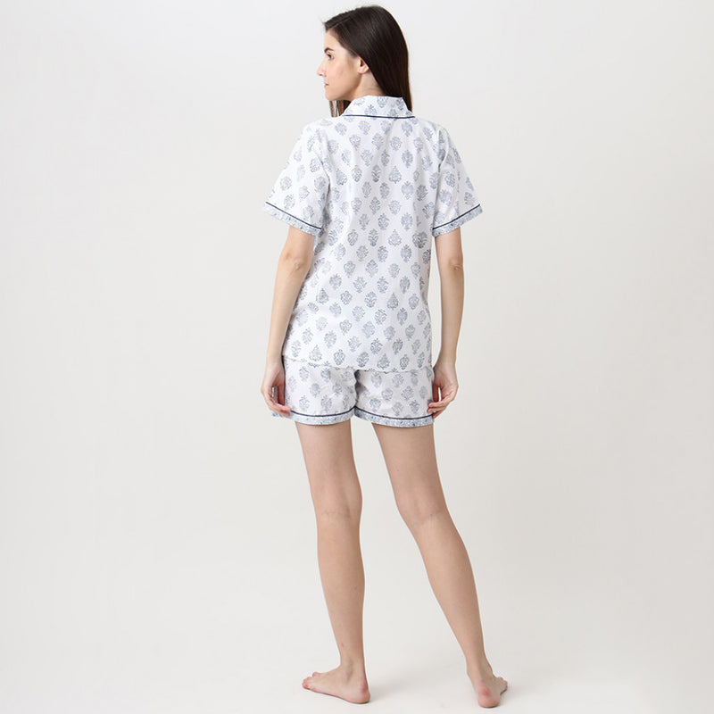 Women Madison Blockprint Shorts Set (Indigo)