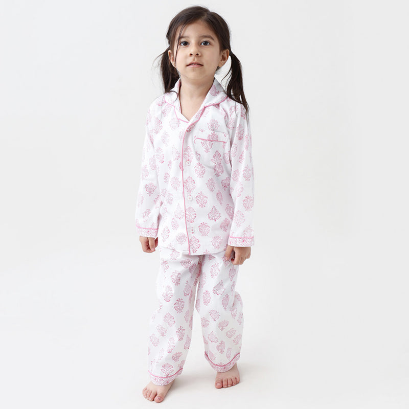 Madison Blockprint Pajama Set  For Kids (Pink)