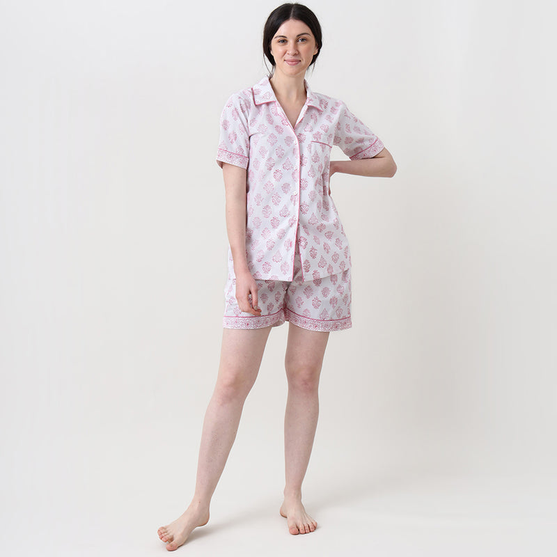 Women Madison Blockprint Shorts Set (Pink)