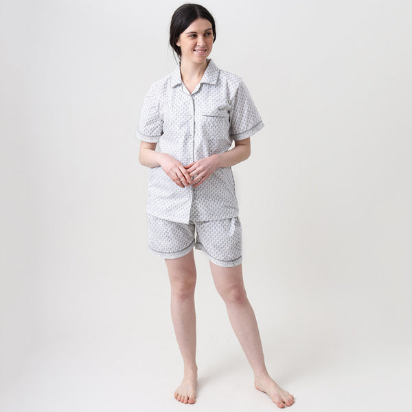 Women Jade Blockprint Shorts Set (Grey)