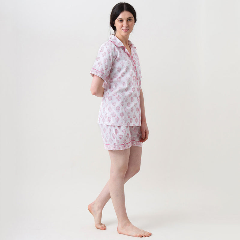 Women Madison Blockprint Shorts Set (Pink)
